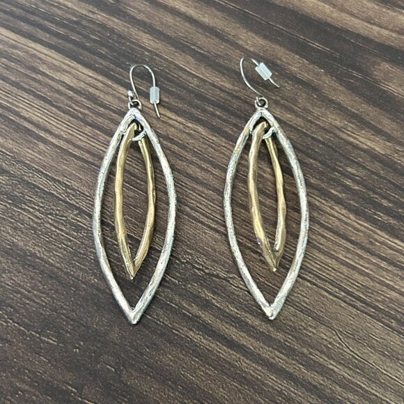 Lucky Brand Silver & Gold Tone Double Oblong Hoop Earrings ASO Katherine Pierce - Picture 3 of 9